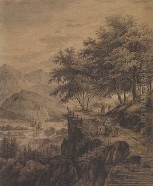 Holzbauern Auf Dem Heimweg Im Gebirgstal Oil Painting by Johann Jakob Dorner the Younger