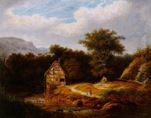 Waldmuhle Am Gebirgsbach Oil Painting by Johann Jakob Dorner the Younger