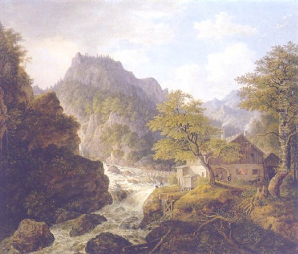 Salzburger Hutte (eisenhammer) Oil Painting by Johann Jakob Dorner the Younger