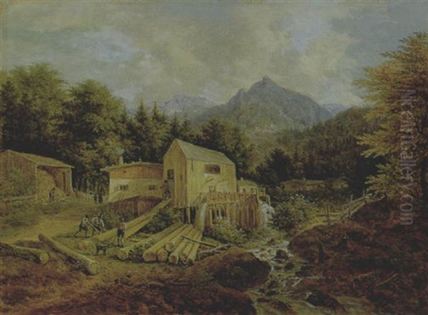 Sagewerk Im Gebirge Oil Painting by Johann Jakob Dorner the Younger