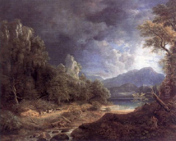 Der Alpsee Mit Schlos Hohenschwangau In Der Ferne Oil Painting by Johann Jakob Dorner the Younger