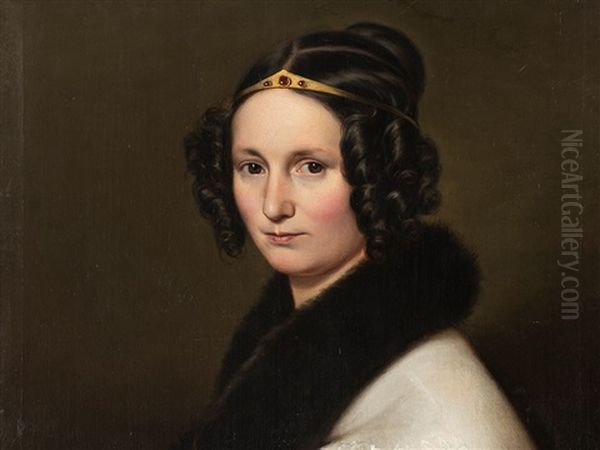 Biedermeier Female Portait Oil Painting by Johann Conrad Dorner