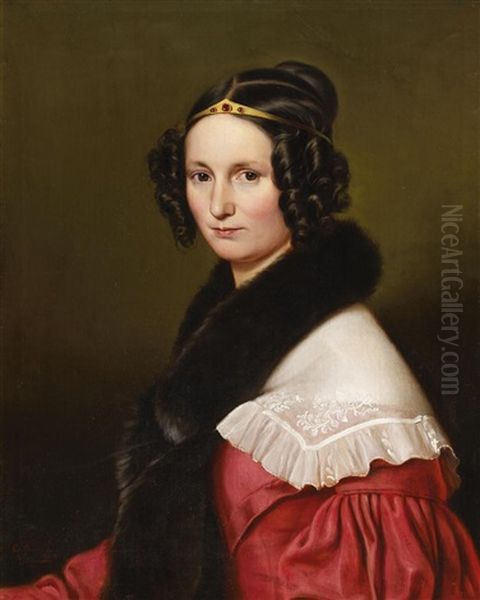 Portrat Einer Jungen Dame Mit Diadem Im Haar Und Einer Pelzstola Oil Painting by Johann Conrad Dorner