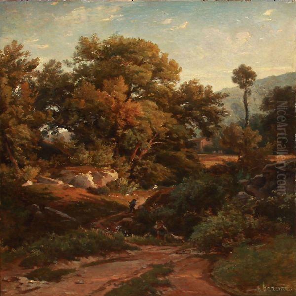 Hilly Landscape Oil Painting by Jean Francois Felix Bernard Armand