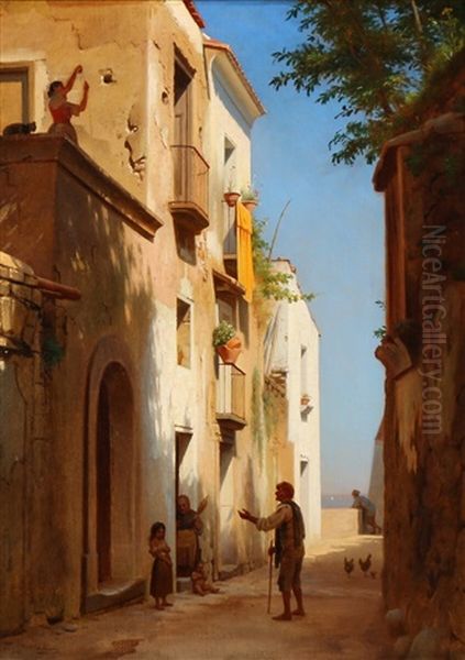 Street Scenery From A Southern Village Oil Painting by Anton Laurids Johannes Dorph