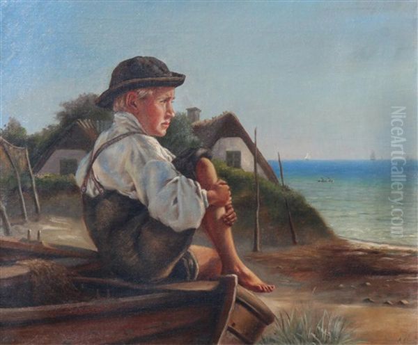 Coastal Scene With Young Fisherman Oil Painting by Anton Laurids Johannes Dorph