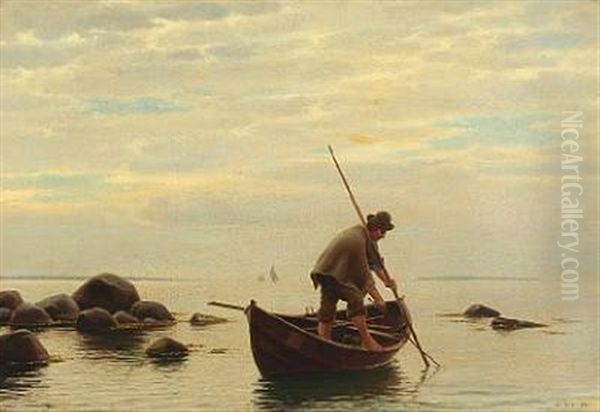 Coastal Scenery With A Fisherman In His Boat Oil Painting by Anton Laurids Johannes Dorph