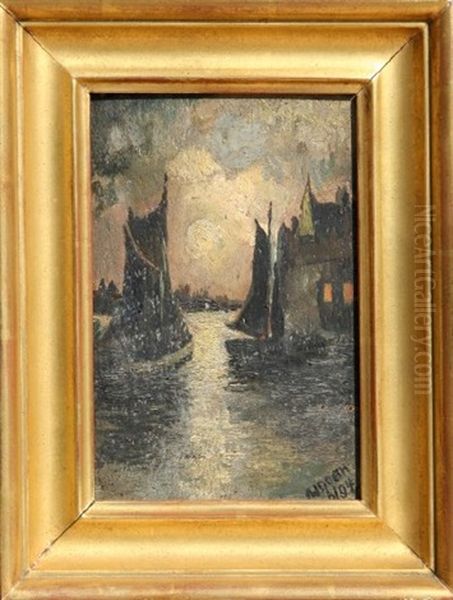 Untitled - Sailing At Night Oil Painting by Anton Laurids Johannes Dorph