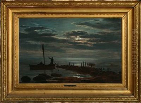 Seascape At Full Moon Oil Painting by Anton Laurids Johannes Dorph