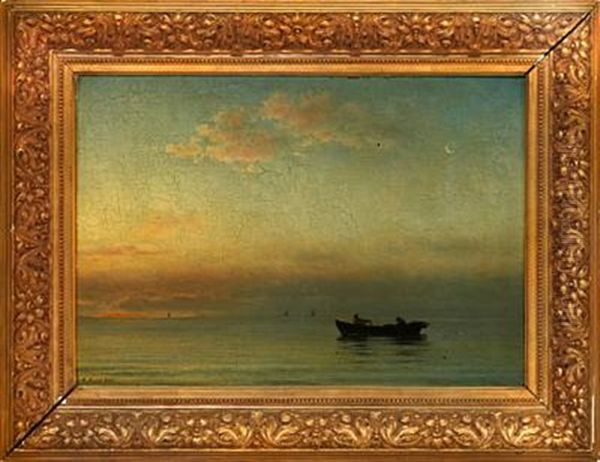 Fishermen In A Rowing Boat On Calm Water Oil Painting by Anton Laurids Johannes Dorph