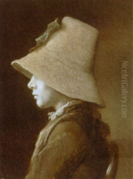 Portraet Af Ung Pige Med Hat Oil Painting by Anton Laurids Johannes Dorph