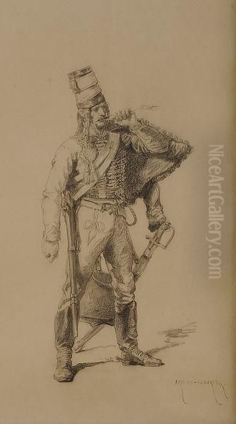 Hussard A La Pipe Oil Painting by Edouard Armand-Dumaresq