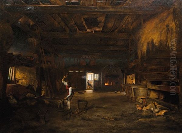 Daily Activities In The Farmhouse Oil Painting by Otto Doerr