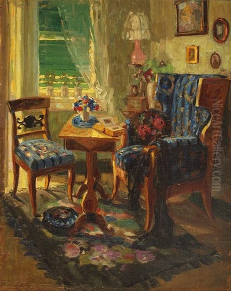 Wohnzimmerinterieur - Der Lieblingsplatz Oil Painting by Ferdinand Dorsch