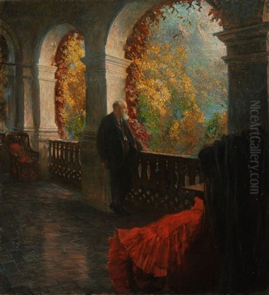 Der Chirurg Theodor Billroth Auf Seiner Terrasse In Sankt Gilgen, Wolfgangsee Oil Painting by Ferdinand Dorsch