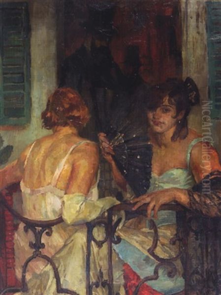 Auf Dem Balkon Oil Painting by Ferdinand Dorsch