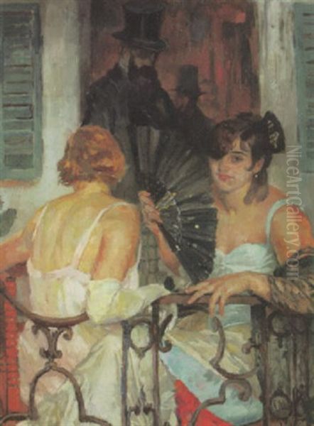 Auf Dem Balkon Oil Painting by Ferdinand Dorsch