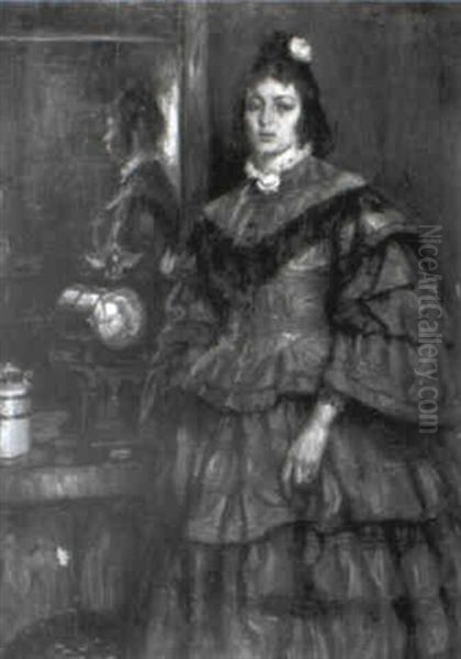 Portrat Einer Dame In Grunviolettem Kleid Oil Painting by Ferdinand Dorsch