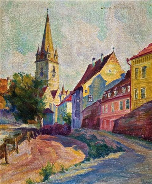 Ansicht Der Evangelischen Kirche In Hermannstadt Oil Painting by Anna (Maria Friederike) Doerschlag