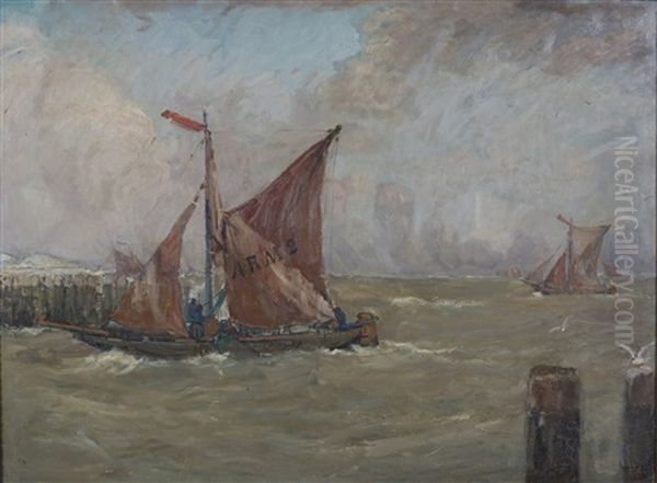 De Platbodem Arnemuiden 2 Loopt De Haven Binnen Oil Painting by Willem Van Dort