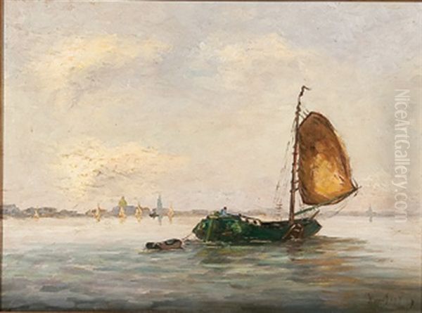 Marine Scene With Boat Oil Painting by Willem Van Dort