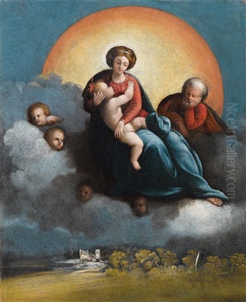 Holy Family And Cherubs Oil Painting by Battista (de Luteri) Dossi