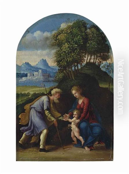 The Holy Family Oil Painting by Battista (de Luteri) Dossi