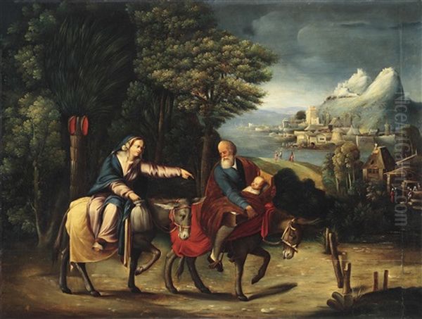 Die Flucht Nach Agypten Oil Painting by Battista (de Luteri) Dossi