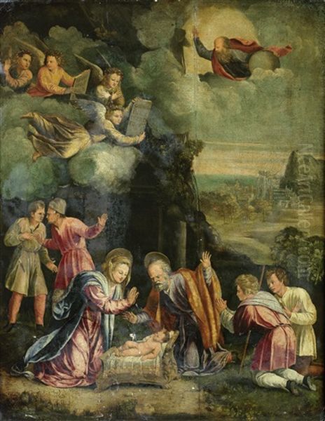 The Adoration Of The Shepherds Oil Painting by Battista (de Luteri) Dossi