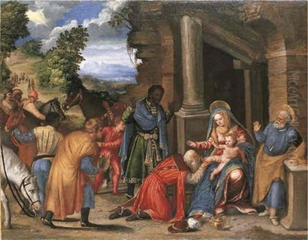 The Adoration Of The Magi Oil Painting by Battista (de Luteri) Dossi