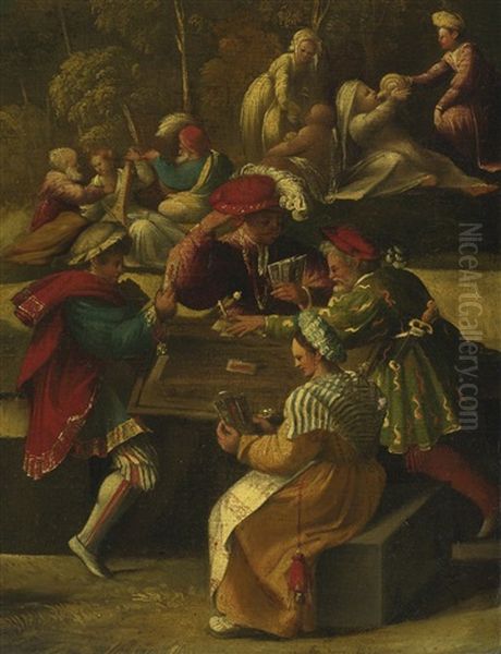 A Scene From Virgil's Aeneid (from Alfonso I D'este's Frieze In The Camerino D'alabastro) Oil Painting by Dosso Dossi