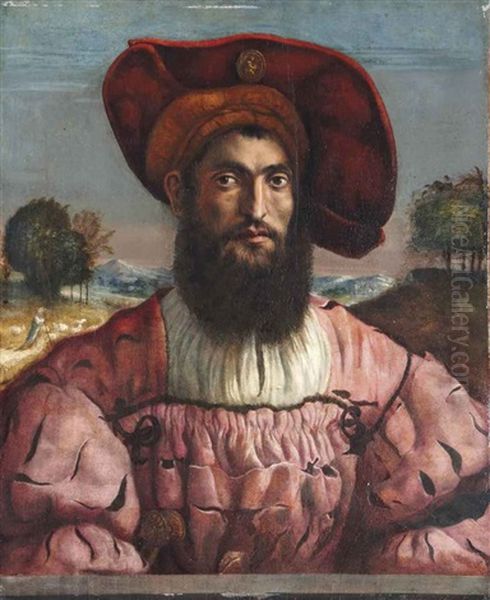 Portrait D'homme En Buste A La Toque Oil Painting by Dosso Dossi