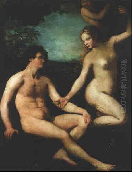 The Temptation Of Adam Oil Painting by Dosso Dossi