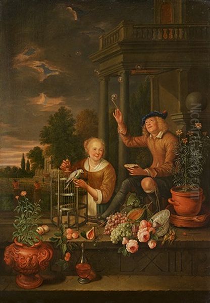 Paar Mit Vogelkafig Oil Painting by Gerrit Dou