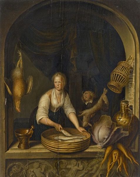 Fensternische Mit Einer Fischverkauferin by Gerrit Dou