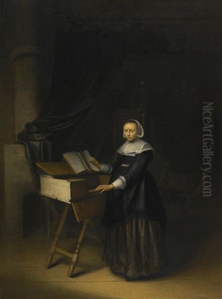 A Portrait Of A Woman At A Clavecin Oil Painting by Gerrit Dou