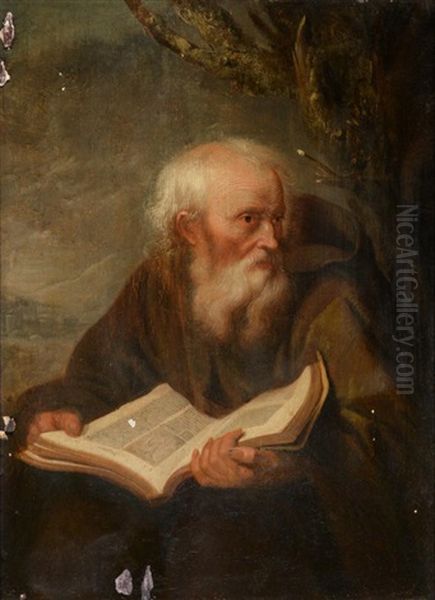 Saint Reading In The Wilderness Oil Painting by Gerrit Dou