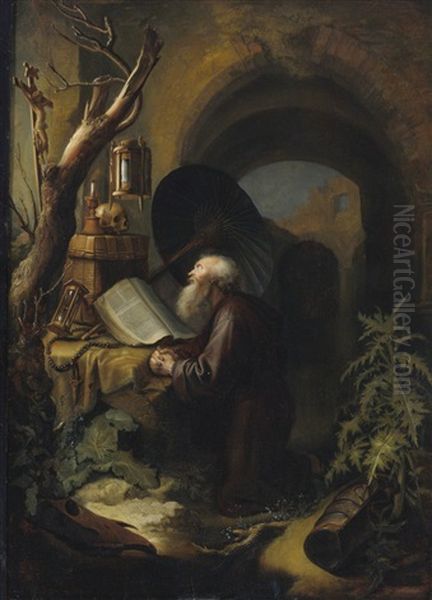 A Hermit Monk In Contemplation Oil Painting by Gerrit Dou