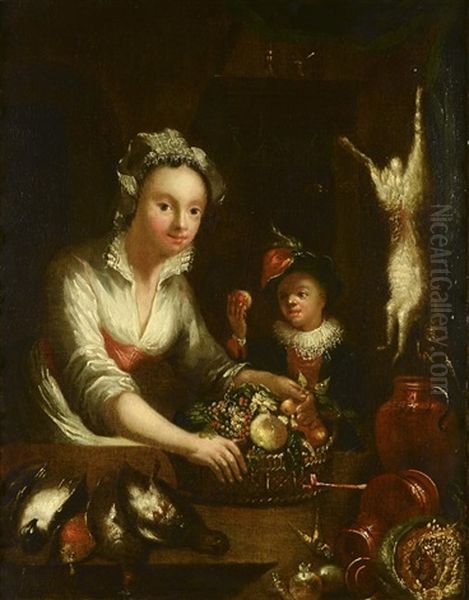 A Lady With A Fruit Basket Oil Painting by Gerrit Dou