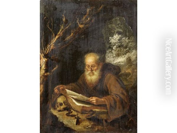 Saint Jerome In The Wilderness Oil Painting by Gerrit Dou