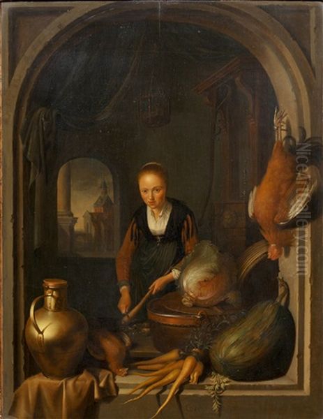 The Cook And Yours Oil Painting by Gerrit Dou