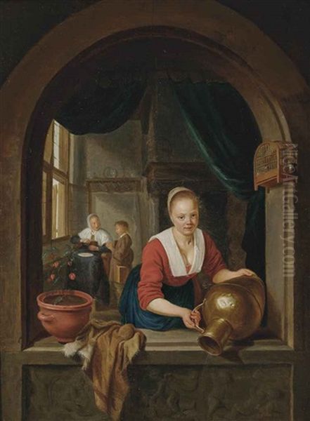 A Lady At A Casement Oil Painting by Gerrit Dou