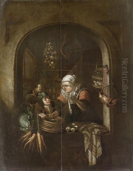 Fischverkauferin Oil Painting by Gerrit Dou