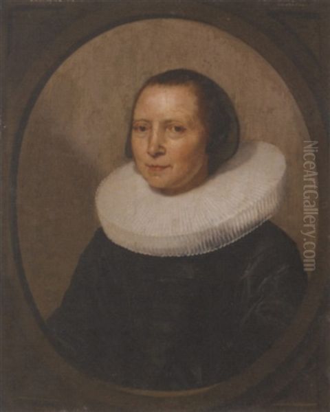 Portrait Of A Lady In A Black Velvet Dress With A White Ruff Oil Painting by Gerrit Dou