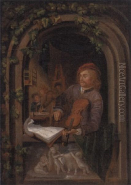 A Musician At A Casement Oil Painting by Gerrit Dou