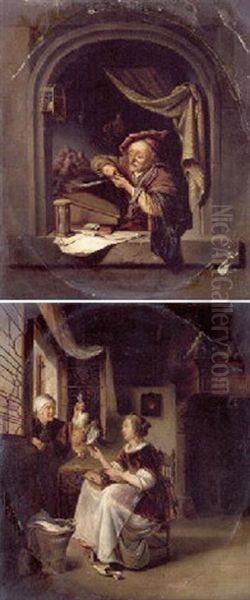 An Interior With A Scholar At A Window Making A Quill Pen Oil Painting by Gerrit Dou