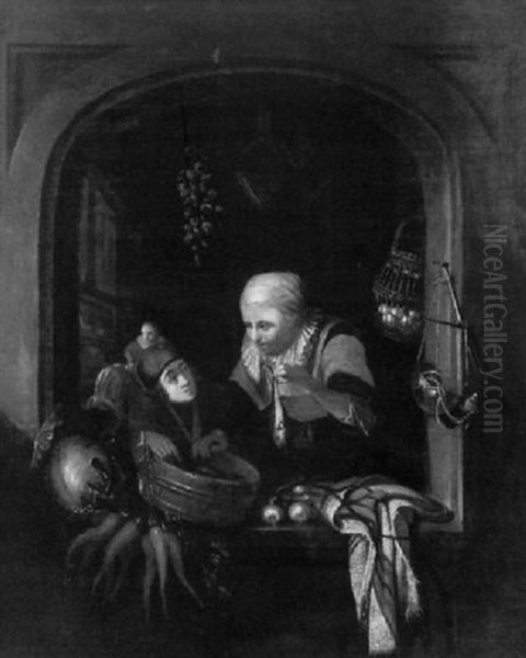 La Marchande De Poissons Oil Painting by Gerrit Dou