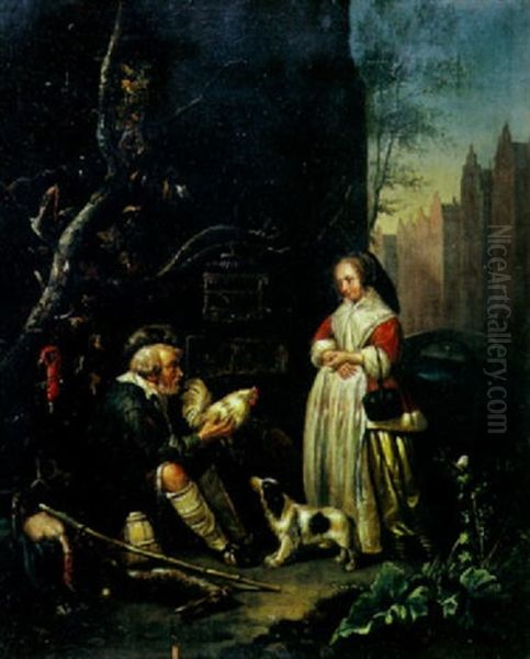 An Interior With A Gentleman Courting A Lady Oil Painting by Gerrit Dou