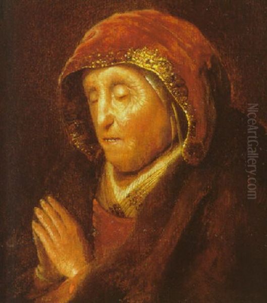 An Old Woman At Prayer (rembrandt's Mother) Oil Painting by Gerrit Dou