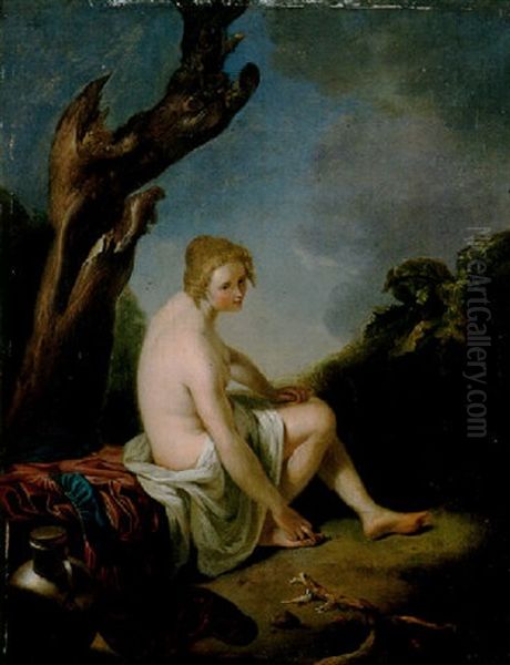 A Nymph Seated At The Foot Of A Tree In A Landscape Oil Painting by Gerrit Dou